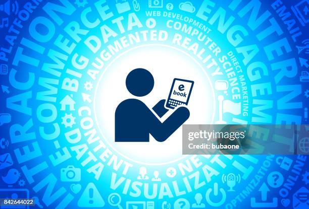 tablet icon on internet modern technology words background - man reading tablet stock illustrations