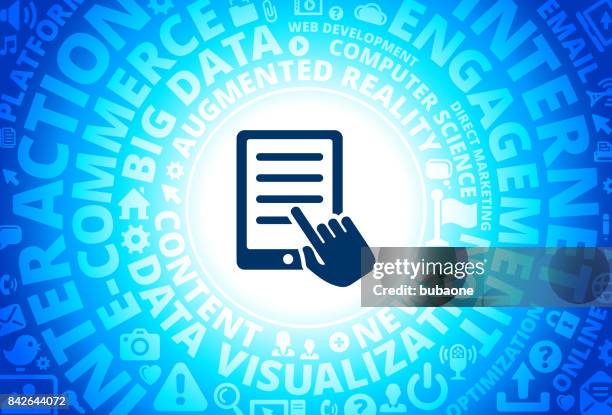 tablet icon on internet modern technology words background - man reading tablet stock illustrations