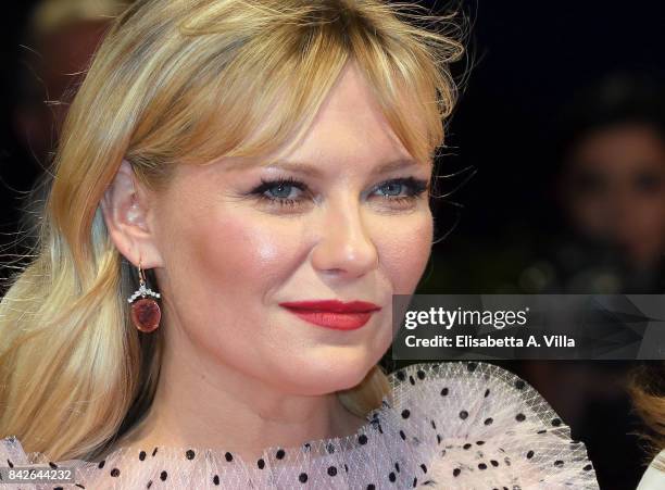 Kirsten Dunst walks the red carpet ahead of the 'Woodshock' screening during the 74th Venice Film Festival at Sala Giardino on September 4, 2017 in...