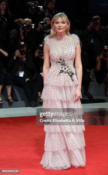 Kirsten Dunst walks the red carpet ahead of the 'Woodshock' screening during the 74th Venice Film Festival at Sala Giardino on September 4, 2017 in...