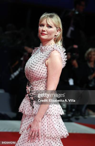 Kirsten Dunst walks the red carpet ahead of the 'Woodshock' screening during the 74th Venice Film Festival at Sala Giardino on September 4, 2017 in...