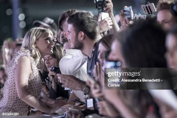 Kirsten Dunst walks the red carpet ahead of the 'TWoodshock' screening during the 74th Venice Film Festival at Sala Giardino on September 4, 2017 in...