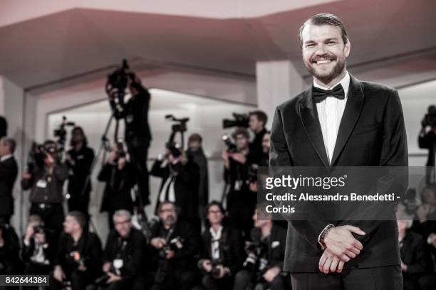 Pilou Asbaek walks the red carpet ahead of the 'TWoodshock' screening during the 74th Venice Film Festival at Sala Giardino on September 4, 2017 in...
