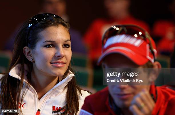 Casey Stoner of Australia and Ducati and his wife Adriana are seen during the WROOM F1 Press Meeting on January 13, 2009 in Madonna di Campiglio,...