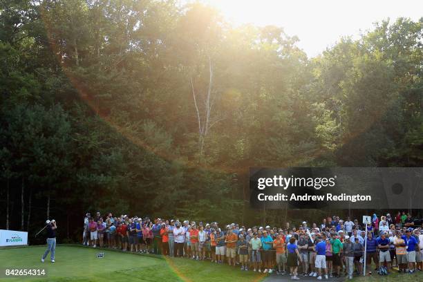 Marc Leishman of Australia plays his shot from the 15th tee during the final round of the Dell Technologies Championship at TPC Boston on September...