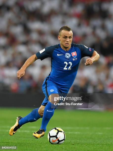 Stanislav Lobotka of Slovakia in action during the FIFA 2018 World Cup Qualifier between England and Slovakia at Wembley Stadium on September 4, 2017...