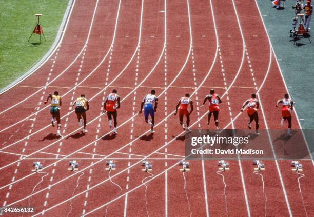 Robson da Silva of Brazil, Ray Stewart of Jamaica, Carl Lewis of the USA, Linford Christie of Great Britain, Calvin Smith of the USA, Ben Johnson of...