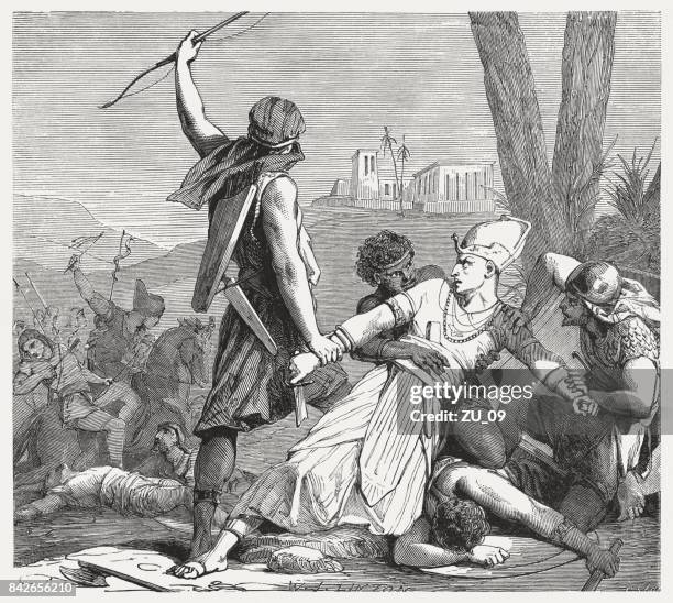 pharaoh hophra is caught (jeremiah 44, 30), published in 1886 - prophet jeremiah stock illustrations