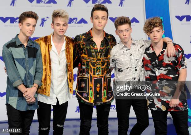 Jonah Marais, Corbyn Besson, Daniel Seavey, Jack Avery and Zachary Herron of Why Don't We arrive at the 2017 MTV Video Music Awards at The Forum on...