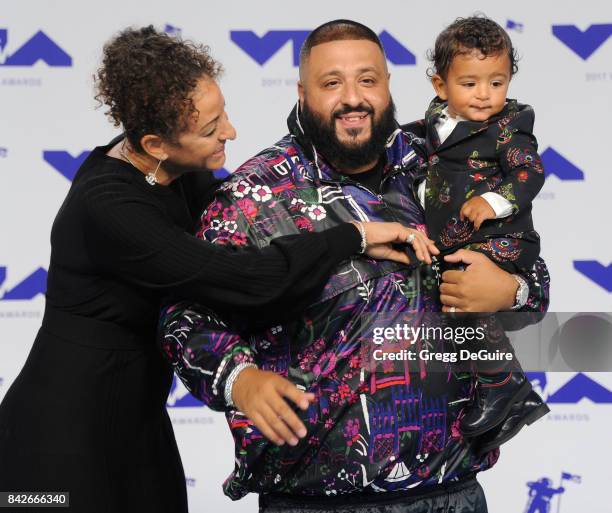 Khaled, Nicole Tuck and Asahd Tuck Khaled arrive at the 2017 MTV Video Music Awards at The Forum on August 27, 2017 in Inglewood, California.