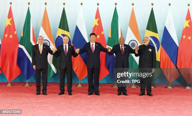 The 9th BRICS Summit kicks off at Xiamen International Conference and Exhibition Center in Xiamen City, southeast Chinas Fujian Province, Sept. 4,...