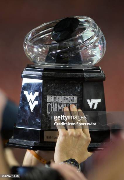 Winners Black Diamond trophy at the end of a college football game between the West Virginia Mountaineers and the Virginia Tech Hokies on September 3...