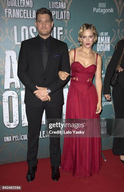Michael Buble and Luisana Lopilato attend the ''Los Que Aman, Odian' premier at the Dot Shopping Cinema on September 4, 2017 in Buenos Aires,...