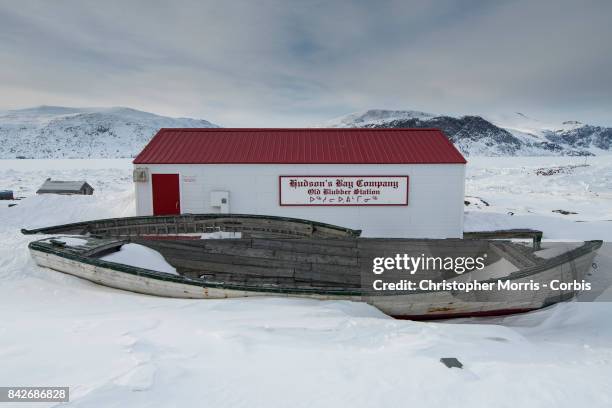 The Old Blubber Station of the Hudson's Bay Company in Pangnirtung on April 16, 2017 on Baffin Island, Canada.