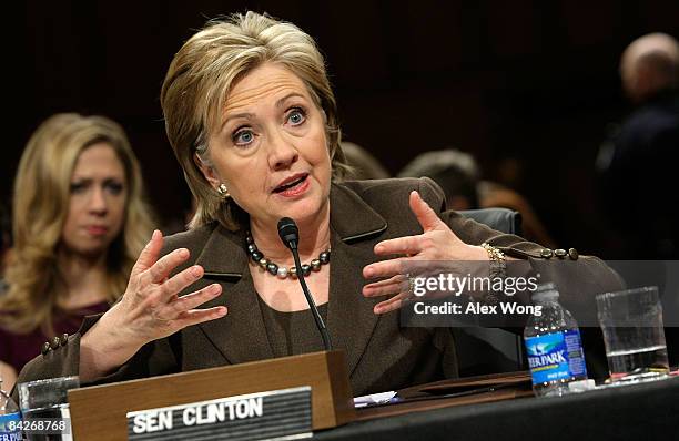 Secretary of State Nominee and incumbent U.S. Sen. Hillary Rodham Clinton testifies during her confirmation hearing before the Senate Foreign...