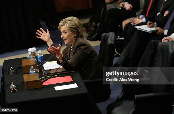 Secretary of State Nominee and incumbent U.S. Sen. Hillary Rodham Clinton testifies during her confirmation hearing before the Senate Foreign...