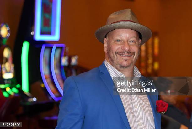 Comedian/actor Jeffrey Ross leaves a memorial for Jerry Lewis at the South Point Hotel & Casino on September 4, 2017 in Las Vegas, Nevada. Lewis died...