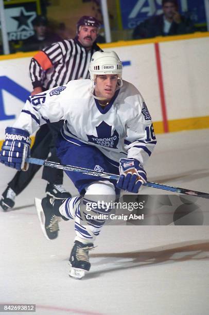 Darby Hendrickson of the Toronto Maple Leafs skates against the Florida Panthers during NHL game action on October 24, 1995 at Maple Leaf Gardens in...