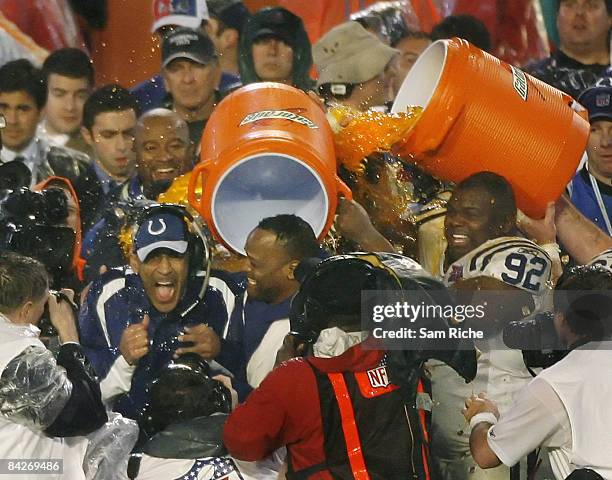 Head coach Tony Dungy gets a gatorade bath after the win. The Indianapolis Colts and the Chicago Bears match-up in Super Bowl XLI in Miami, FL on...