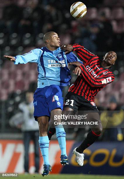 Nice's forward Habib Bamogo vies with Le Havre's midfielder Kevin Anin during their French League Cup quarter final football match, on January 13,...