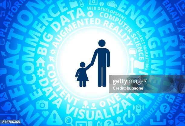 father & daughter icon on internet modern technology words background - parent child remote learning stock illustrations