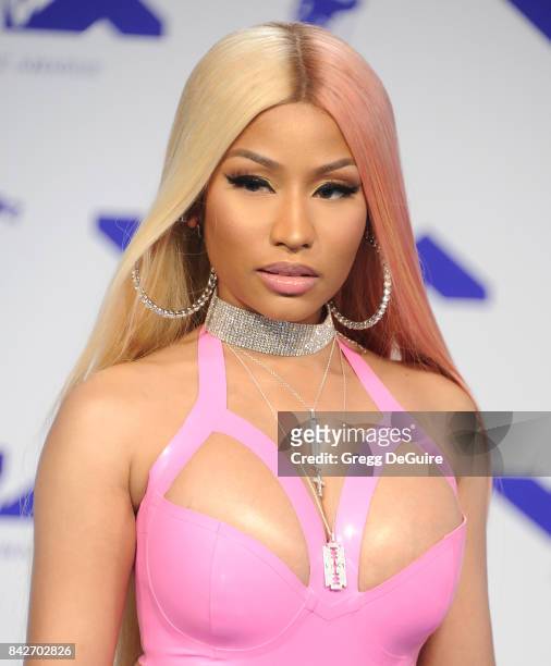 Nicki Minaj arrives at the 2017 MTV Video Music Awards at The Forum on August 27, 2017 in Inglewood, California.