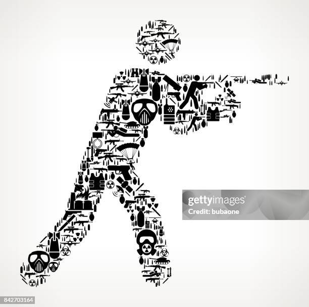 man aiming paintball gun war and modern warfare vector icon pattern - atomic bomb testing stock illustrations
