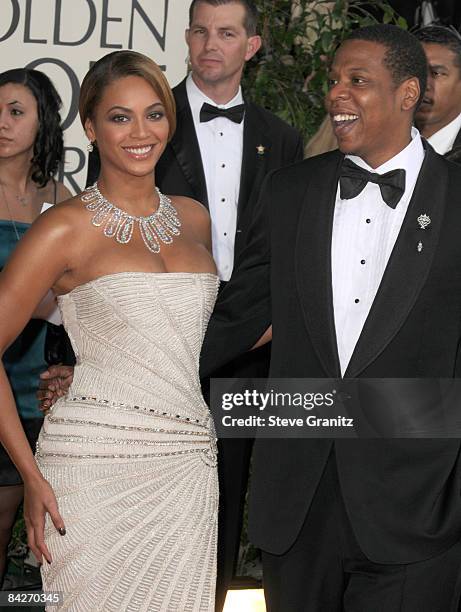 Beyonce and Jay Z arrives at The 66th Annual Golden Globe Awards at The Beverly Hilton Hotel on January 11, 2009 in Hollywood, California.