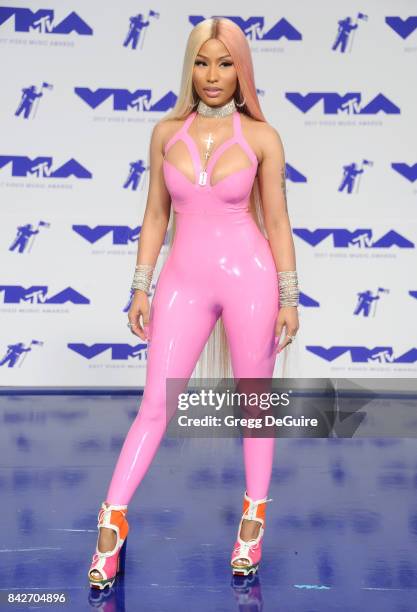 Nicki Minaj arrives at the 2017 MTV Video Music Awards at The Forum on August 27, 2017 in Inglewood, California.