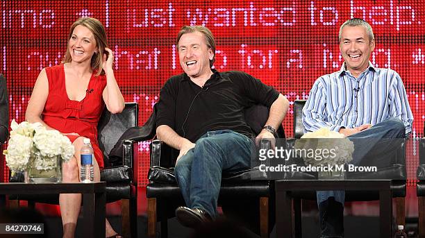 Actress Kelli Williams, actor Tim Roth and executive producer Steven Maeda of the television show "Lie to Me" speaks during the Fox Network portion...
