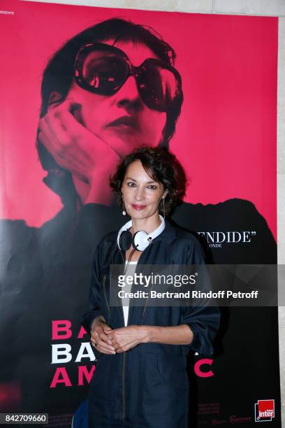Actress of the movie Jeanne Balibar attends the "Barbara" Paris Premiere at Cinematheque Francaise on September 4, 2017 in Paris, France.