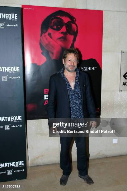 Director and actor of the movie, Mathieu Amalric attends the "Barbara" Paris Premiere at Cinematheque Francaise on September 4, 2017 in Paris, France.
