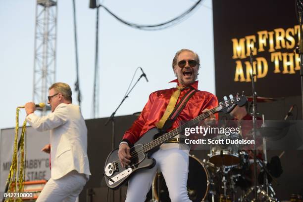 Musicians Spike Slawson and Jay Bentley of Me First and the Gimme Gimmes perform onstage during the Its Not Dead 2 Festival at Glen Helen...