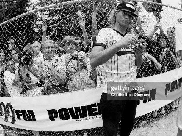 Singer/Songwriter Michael Bolton and The Bolton Bombers play 99X in a charity softball game at Georgia Tech. In Atlanta Georgia July 30, 1991