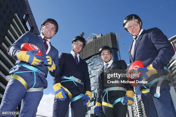 Fox Footy's David King Dermott Brereton Jonathan Brown and Ben Dixon pose during the Fox Footy Finals Launch on September 5, 2017 in Melbourne,...