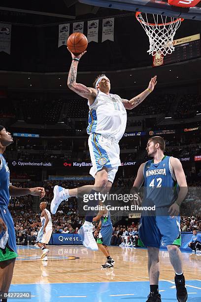 Chris Andersen of the Denver Nuggets moves for a dunk against the Minnesota Timberwolves on December 10, 2008 at the Pepsi Center in Denver,...