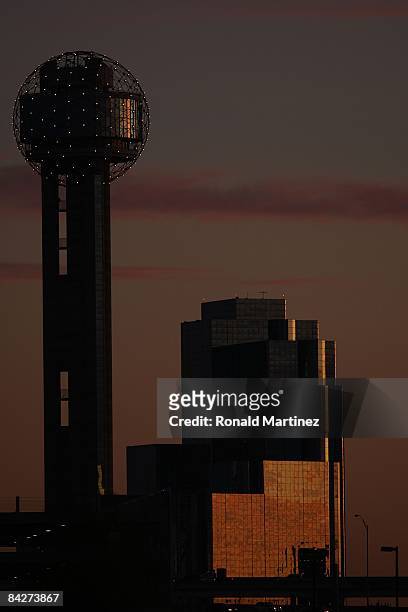The Hyatt Regency Hotel and Reunion Tower at sunset on January 12, 2009 in Dallas, Texas.