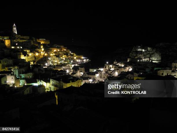 Night view of the Matera, called 'The Stone City', which is one of the oldest cities in the world. It is located in Basilicata, a region in southern...