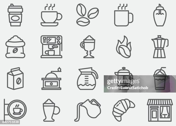 kaffee linie symbole - macchiato stock-grafiken, -clipart, -cartoons und -symbole