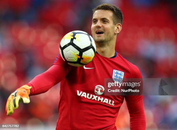 England's Tom Heaton during the pre-match warm-up during World Cup Qualifying - European Group F match between England and Slovakia at Wembley...