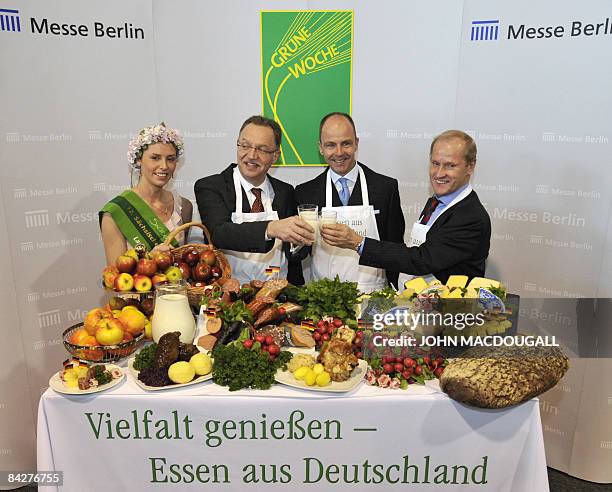 Saxony's 12th "Flower Queen" Elisabeth Blueml, President of the German Farmers' Association Gerd Sonnleitner, Manager of the Messe Berlin Christian...