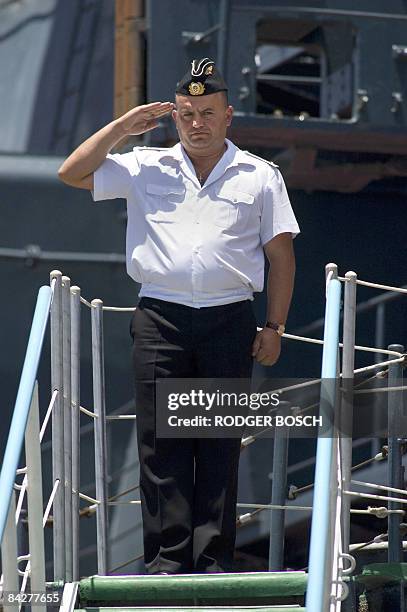 Captain Felix Menkov, Commanding Officer of the Russian missile cruiser "Peter the Great", anchored in Table Bay Harbour, in Cape Town, on January 14...