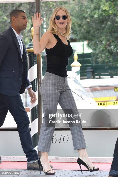 Jennifer Lawrence is seen arriving at Hotel Excelsior during the 74. Venice Film Festival on September 5, 2017 in Venice, Italy.