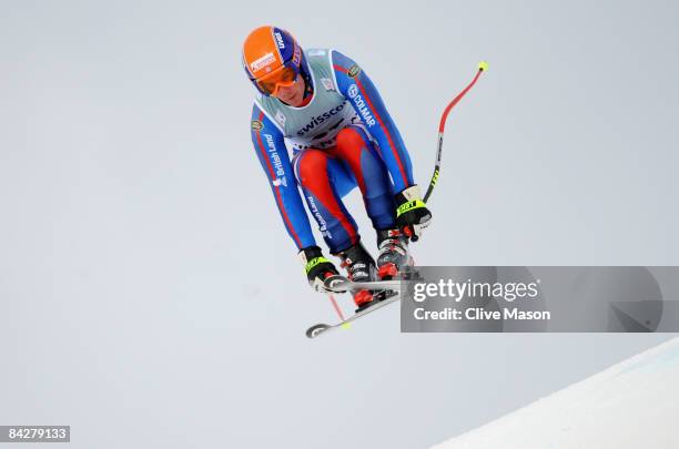 Douglas Crawford of Great Britain in action during the FIS Ski World Cup Downhill training on January 14, 2009 in Wengen, Switzerland.