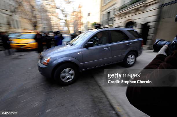 The car containing Bernard Madoff leaves his apartment building en route to a bail hearing in U.S. District court January 14, 2009 in New York City....