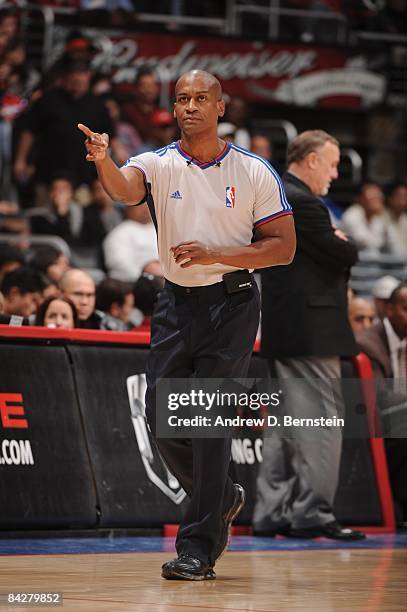 Referee Derrick Collins makes a call during the game between the Los Angeles Clippers and the Houston Rockets at Staples Center on December 13, 2008...