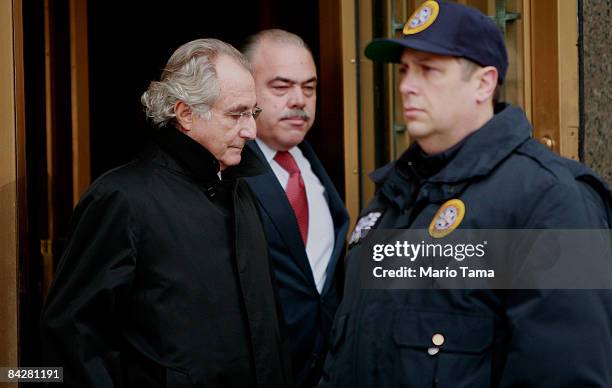 Accused financier Bernard Madoff leaves federal court January 14, 2009 in New York City. A federal judge denied another bid by prosecutors to jail...