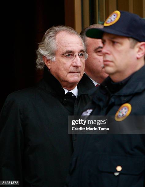 Accused financier Bernard Madoff leaves federal court January 14, 2009 in New York City. A federal judge denied another bid by prosecutors to jail...