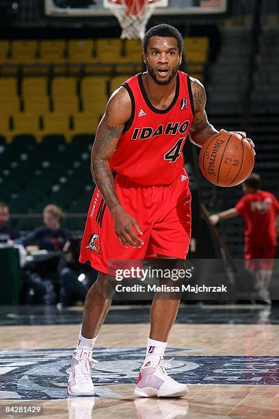Jamaal Tatum of the Idaho Stampede drives the ball up court during day 2 of the D-League Showcase against the Fort Wayne Mad Ants at McKay Events...