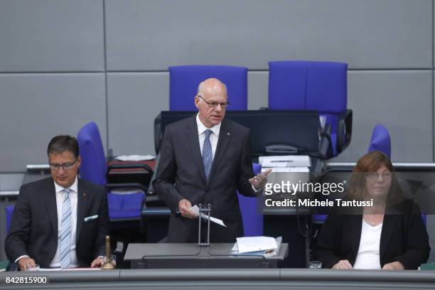 Germany president of Parliament Norbert Lammert during his last speech in the plenary hall of the german parliament or Bundestag before the federal...